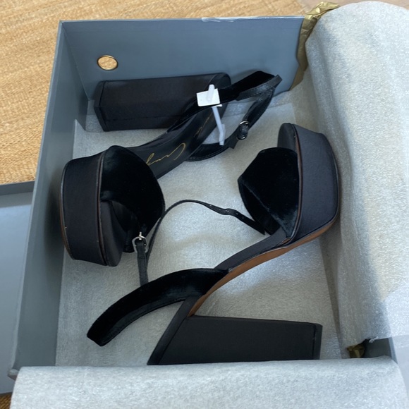 Anthropologie Brand New Lola Cruz Platforms Sandal Black Silk Velvet ♥️ - Picture 6 of 9